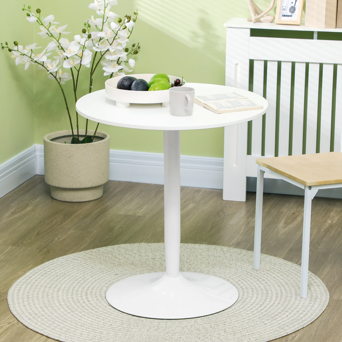 Modern Kitchen Table for 2 people, Round Dining Table with Steel Base for Living Room, Dining Room, White