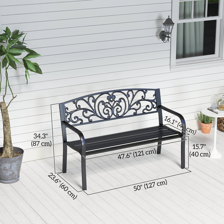 Black 50" Garden Bench with Blossoming Pattern