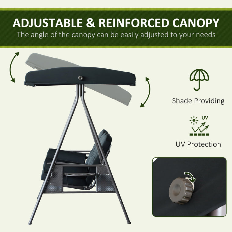 Black 3-Person Steel Canopy Bench Swing