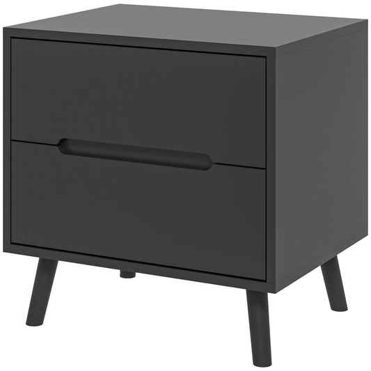 2-Drawer Nightstand with Solid Wood Legs - Black