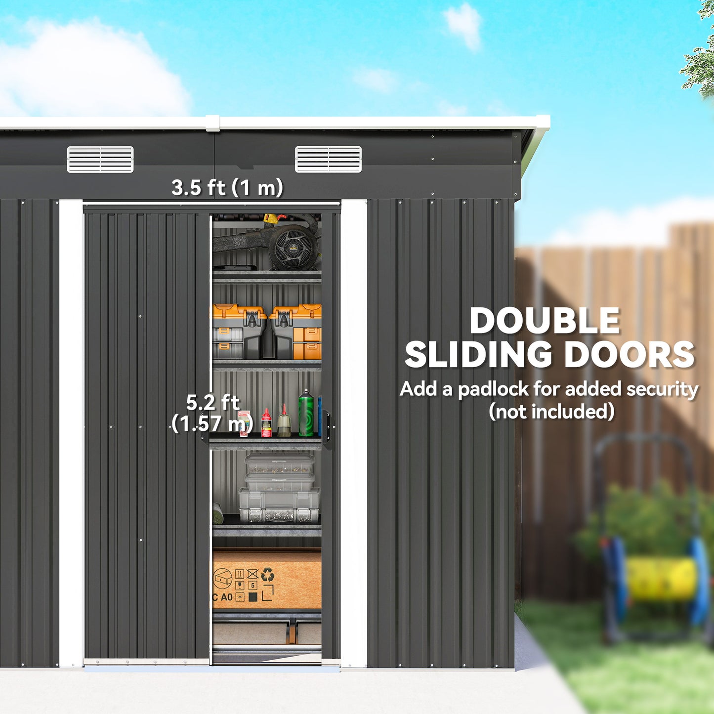 7' x 4' Metal Storage Shed, Lockable Tool Unit - Black