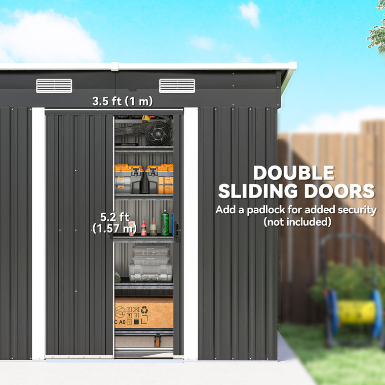 7' x 4' Metal Storage Shed, Lockable Tool Unit - Black