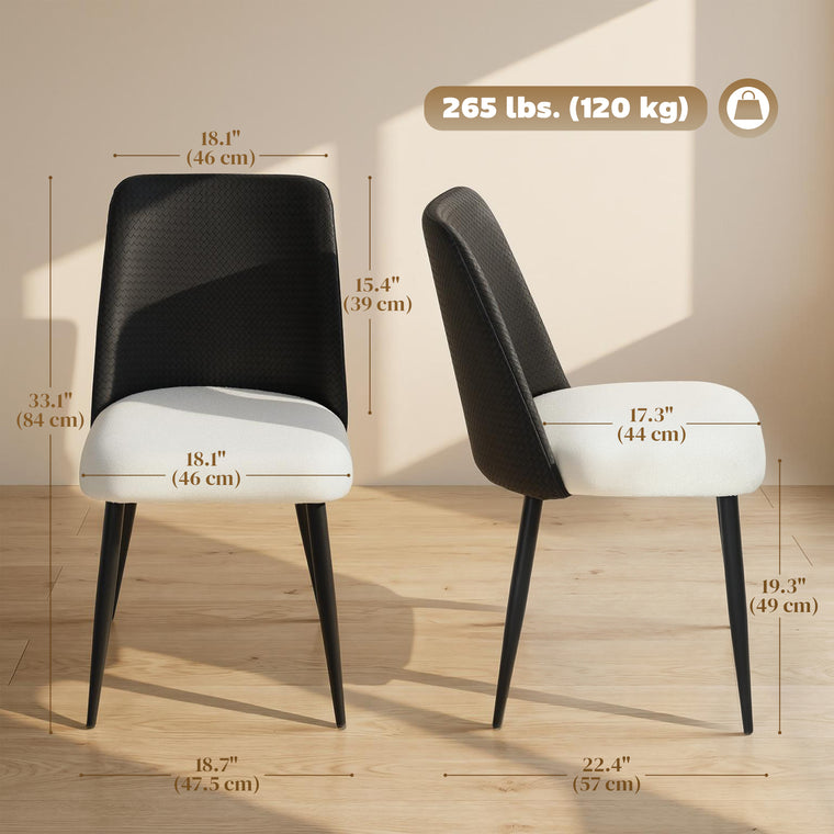 Upholstered Dining Chairs Set of 2 with Steel Legs - Black