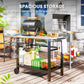 Outdoor Grill Dining Cart with Stainless Steel Tabletop, 2-Shelf BBQ Movable Pizza Oven Stand with Wheels, Charcoal Grey