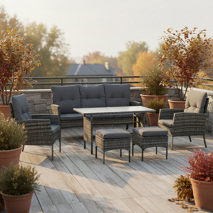 6-Piece Wicker Rattan Conversation Set with Ottomans
