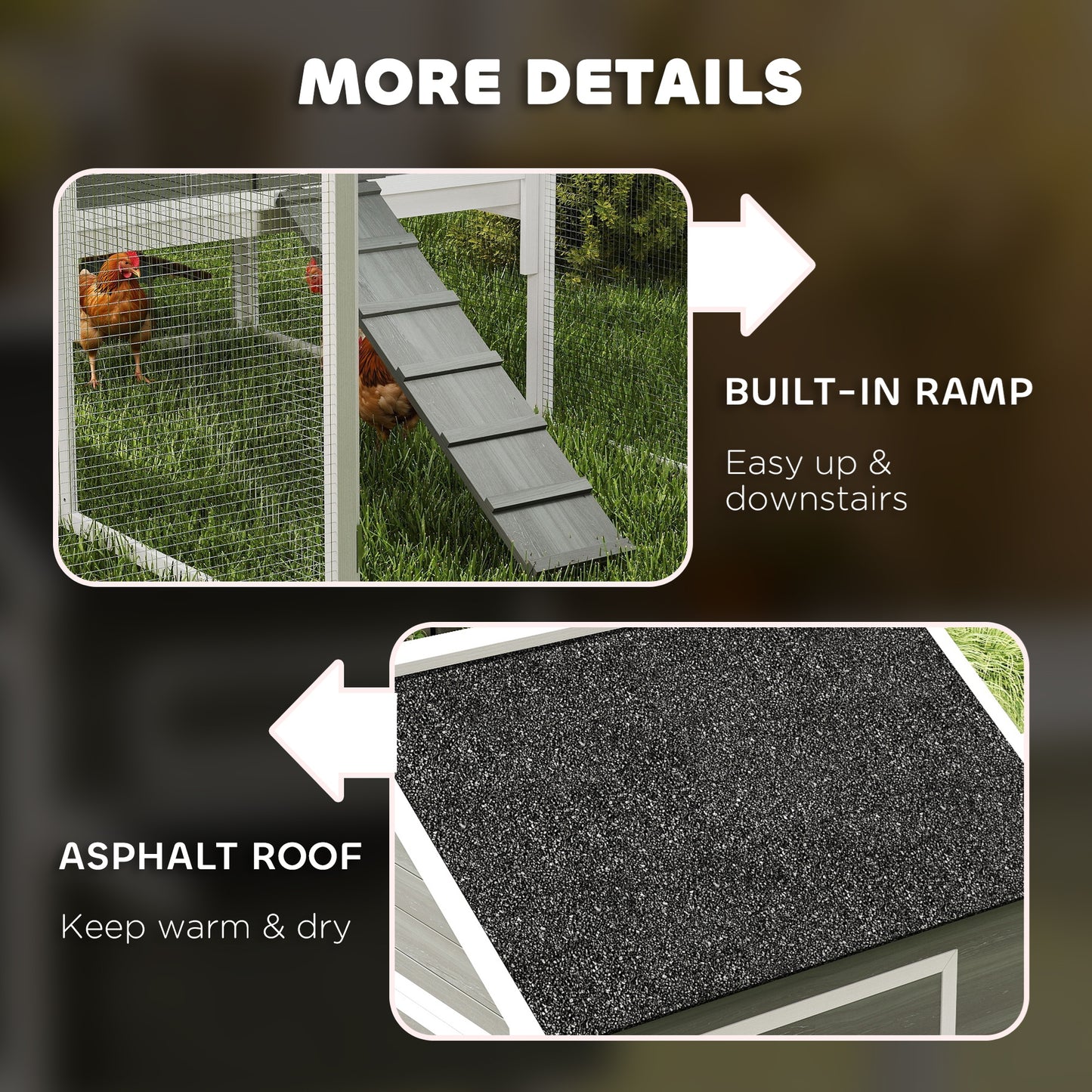137" Wooden Chicken Coop with Chicken Run, Nesting Box, Dark Grey