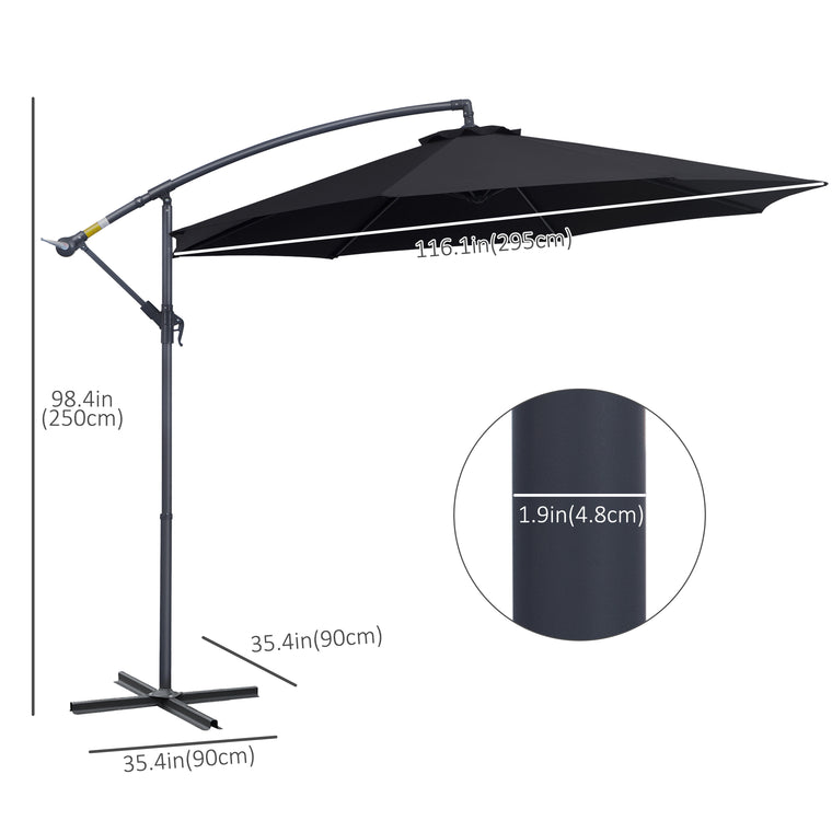 10' Black Banana Offset Umbrella with Crank & Cross Base