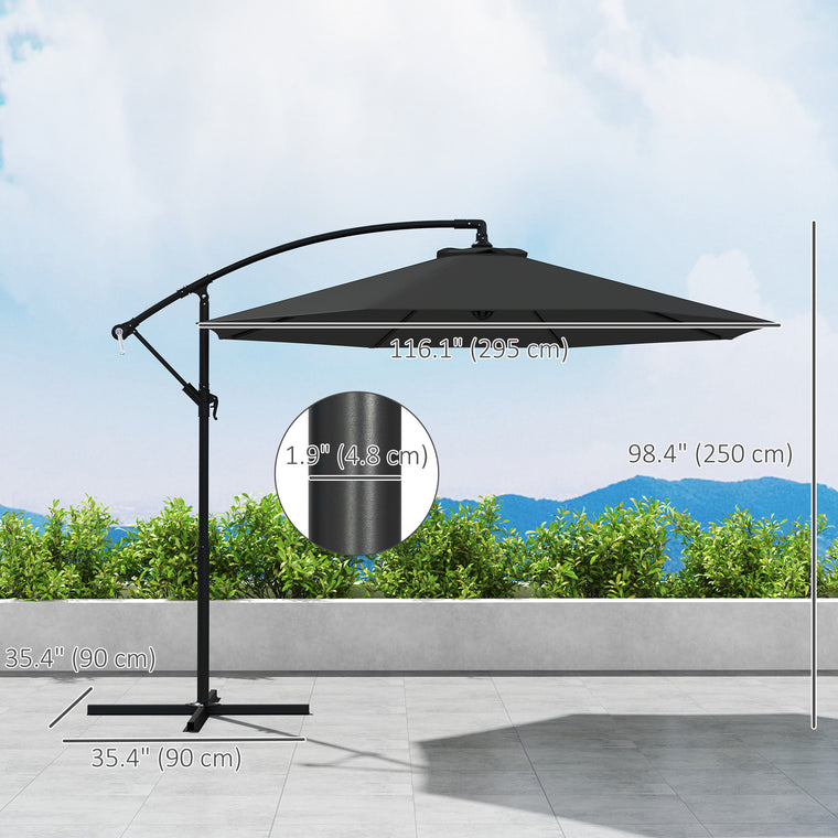 9.7ft Black Banana Cantilever Umbrella with Crank