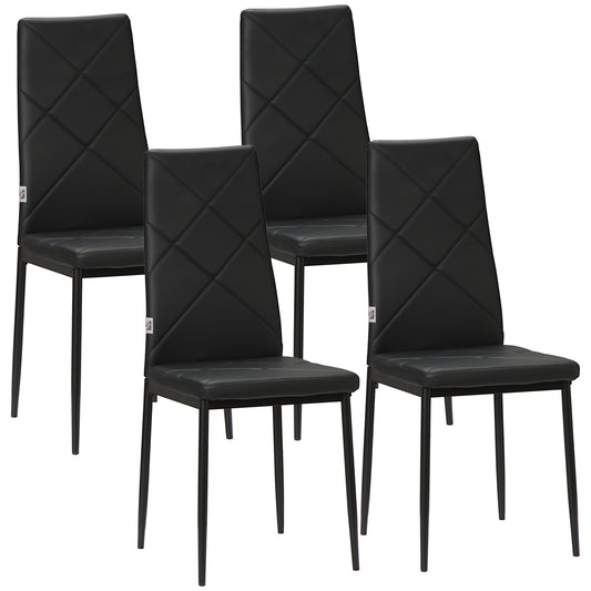High-Back Faux Leather Dining Chairs Set of 4 - Black