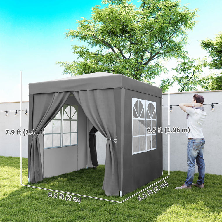 6.6' x 6.6' Grey Pop-Up Gazebo with Sidewalls & Carry Bag