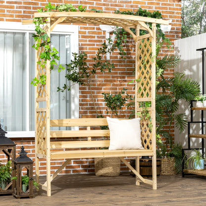 Natural Wood Garden Arch with 2-Person Bench