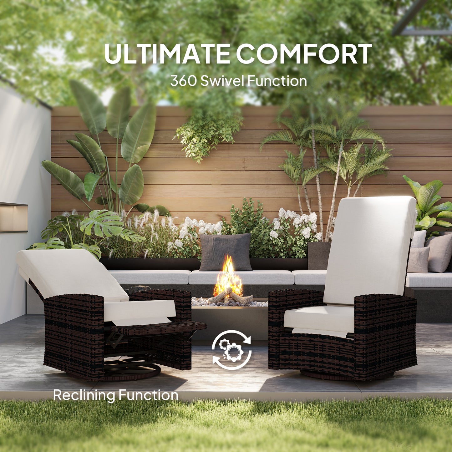 Outdoor Rattan Wicker Lounge Chair with Footrest & Soft Cushion for Patio, Garden, Backyard, Cream White