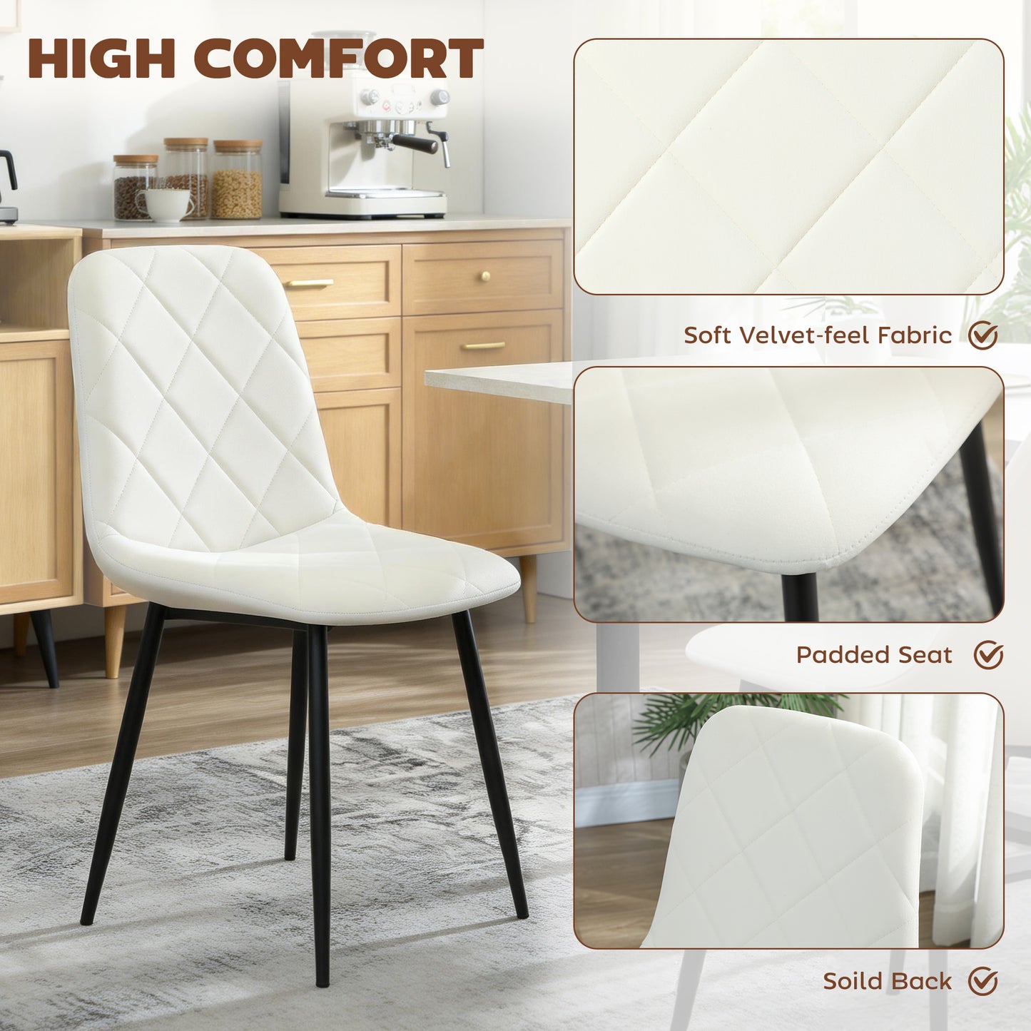 Dining Chairs Set of 4, Upholstered Dining Room Chairs with Steel Legs, Modern Kitchen Chair for Dining Room, Cream