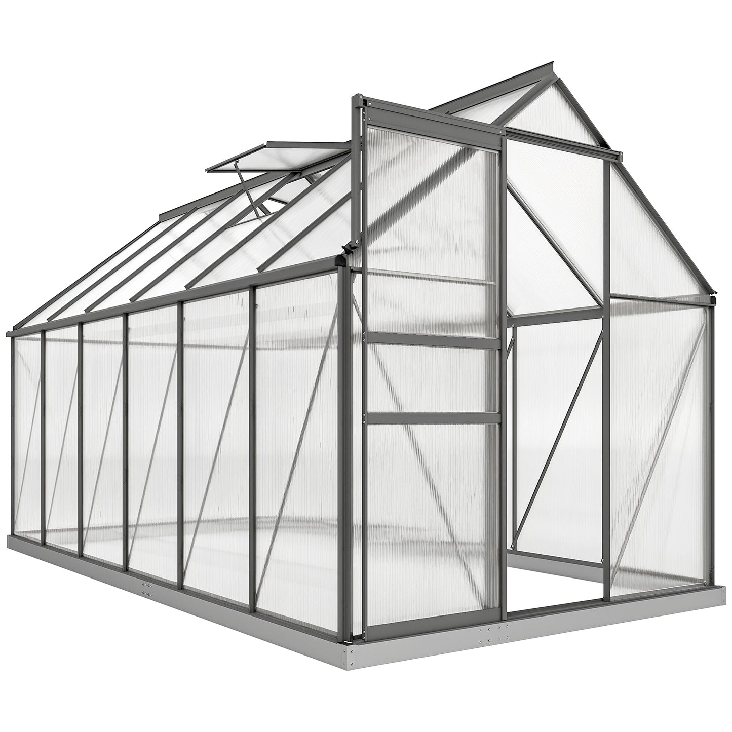 6' x 12' x 6.5' Polycarbonate Greenhouse, Walk-in Green House with Adjustable Roof Vent Galvanized Base Sliding Door Rain Gutter for Outdoor Garden Backyard, Charcoal Grey