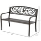 50" Garden Bench Outdoor Loveseat with Vintage Bird Pattern Cast Metal