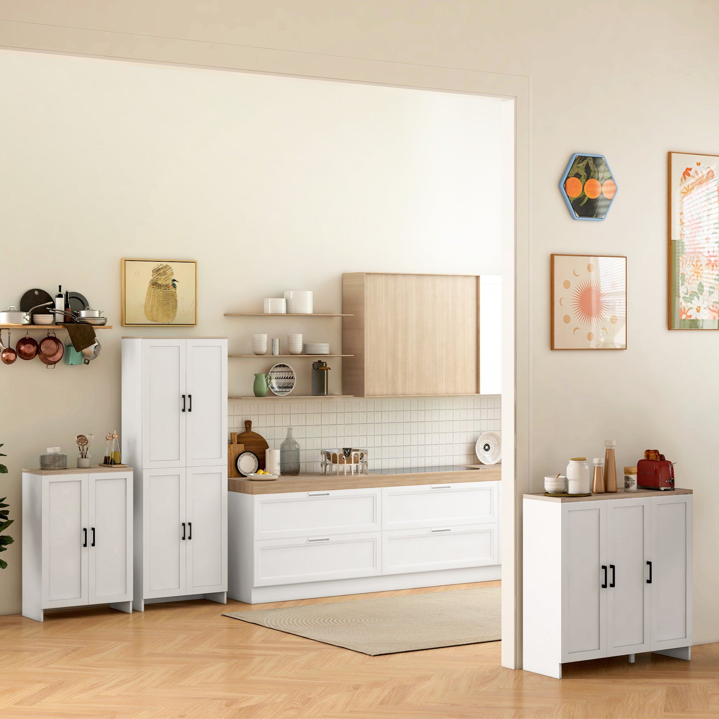 Modern Sideboard Cabinet with Adjustable Shelves, 3 Doors for Modern Kitchen & Dining Room, Ideal for Homeowners, White