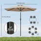 Patio Sun Umbrella, Outdoor Parasol with 6 Ribs, Khaki