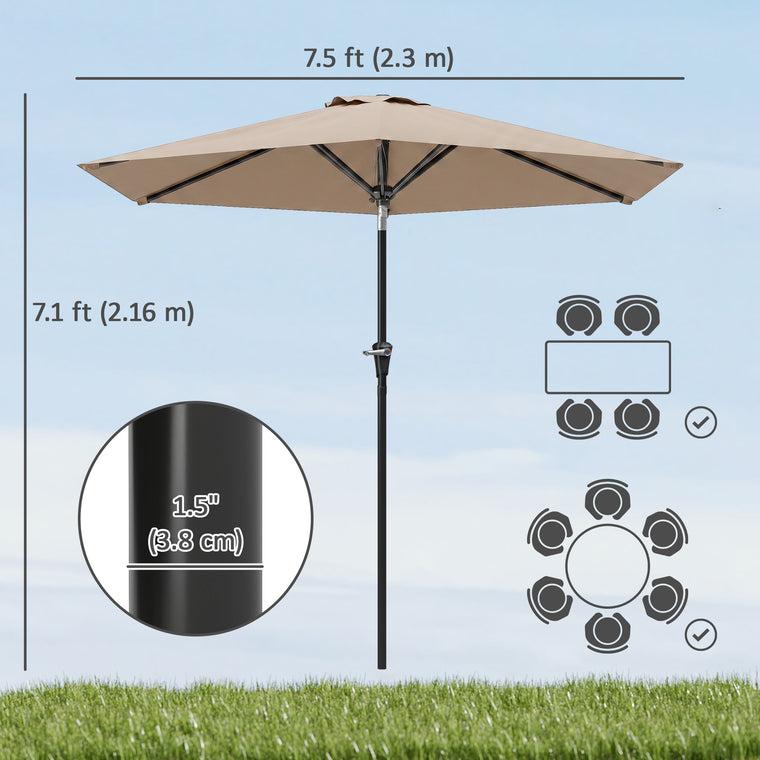 Khaki Patio Sun Umbrella with 6 Ribs