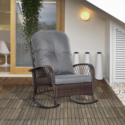 Grey Wicker Rocking Chair with Thick Cushions