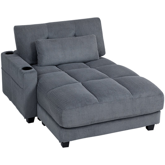 58" Oversized Corduroy Chaise Sofa Bed - Dark Grey
