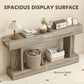 63 Inch Long Console Table, Vintage Narrow Entryway Table with Storage Shelf for Living Room and Hallway, Light Brown