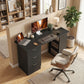 Computer Desk, 47" Writing Table with 3-Tier Shelves and 3 Reversible Drawers for Home Office, Bedroom, Black