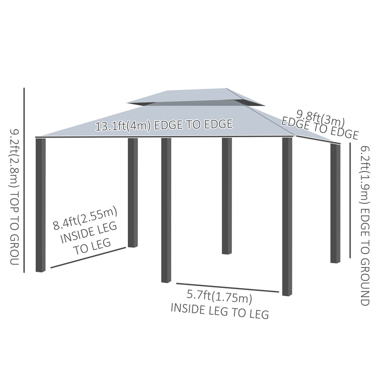 13' x 10' x 8.7' Grey Gazebo with 2-Tier Roof & Curtains