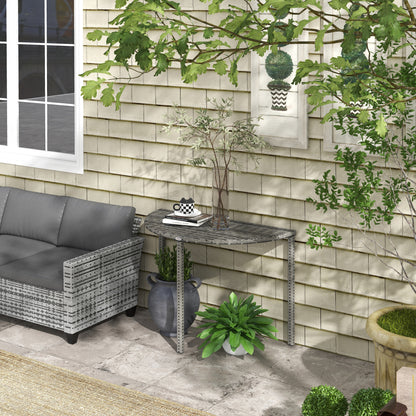 Half-Round PE Rattan Side Table with Metal Frame - Grey
