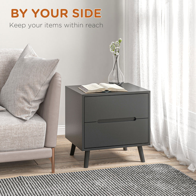 2-Drawer Nightstand with Solid Wood Legs - Black