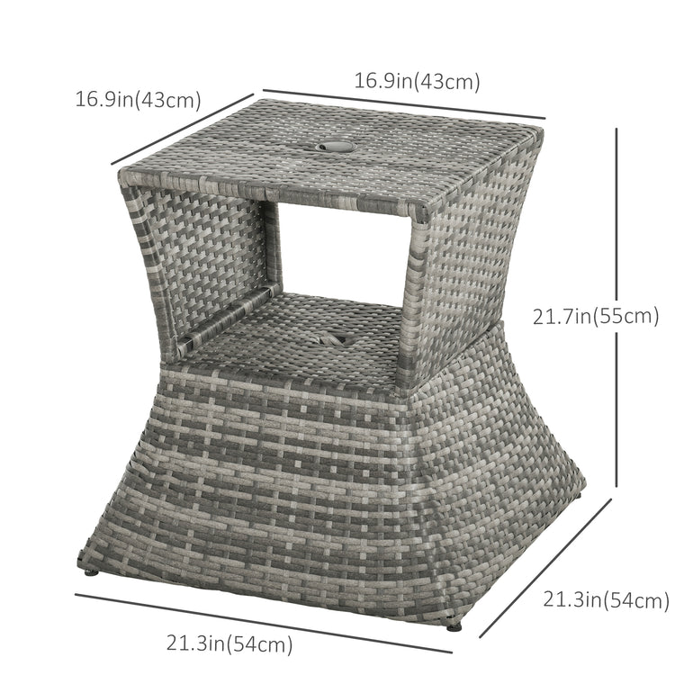 21.3" Mixed Grey Wicker Side Table with 2-Tier Storage