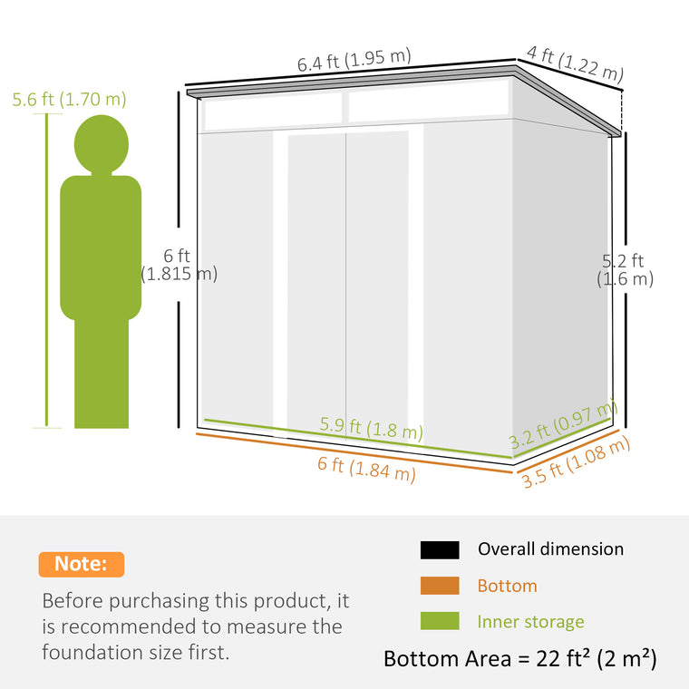 6.5' x 4' Tool Shed with Sliding Doors and Foundation Kit