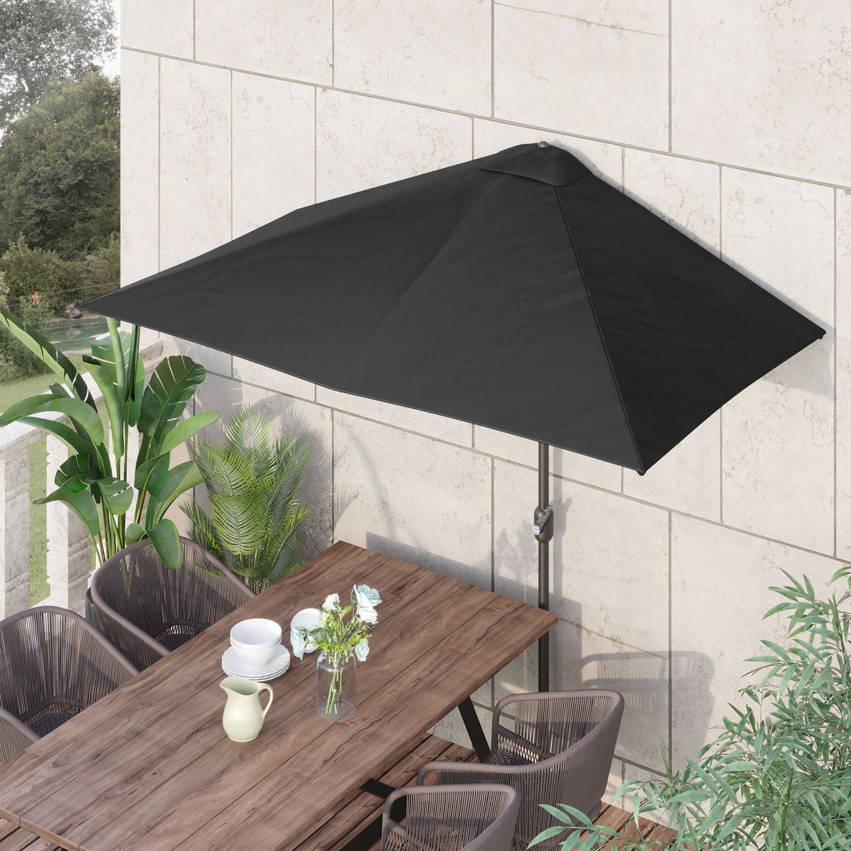 8ft Half Round Sun Shade Umbrella with 5 Ribs