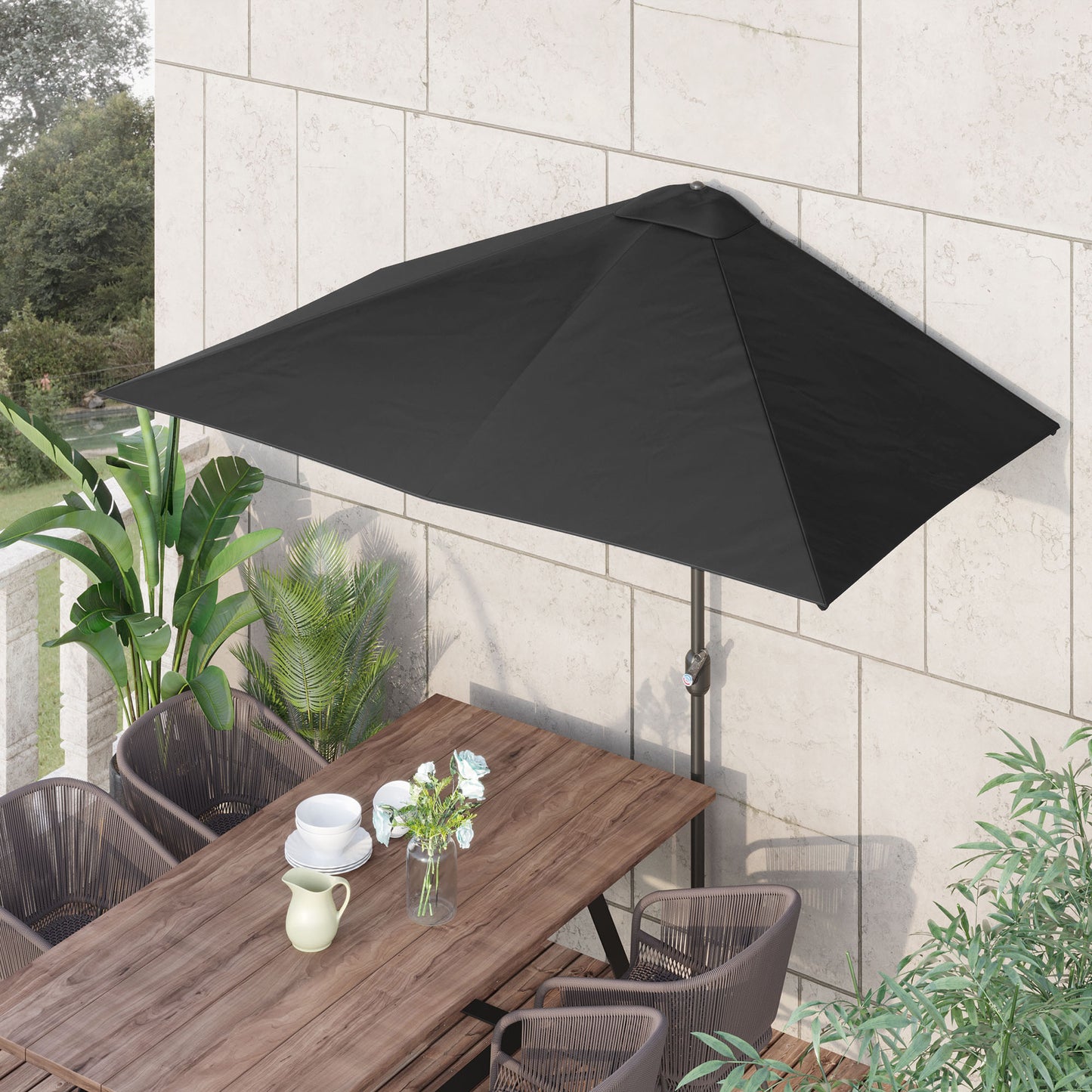 8ft Half Round Sun Shade Umbrella with 5 Ribs