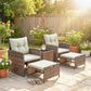 5 Piece Patio Furniture Set, Wicker Patio Chairs with Ottomans, 2-Tier Glass Coffee Table and Cushions, Brown/Cream