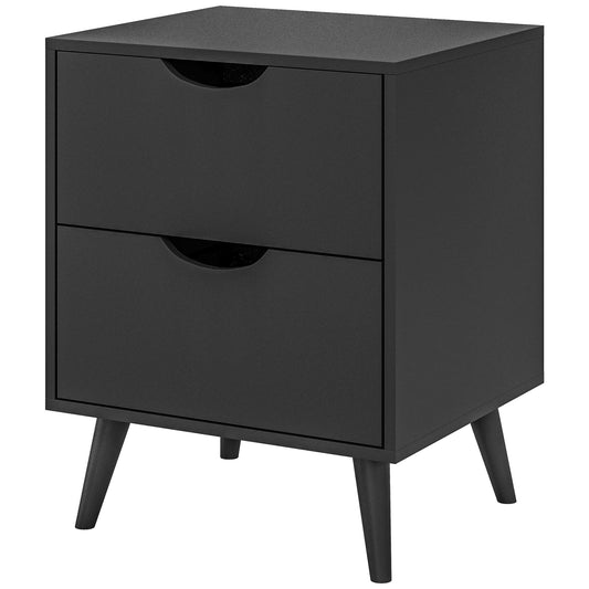 2-Drawer Nightstand with Wood Legs - Black
