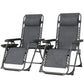 Zero Gravity Chair Set of 2, Folding Reclining Outdoor Lounge Chair with Cup Holder, Headrest, Dark Grey