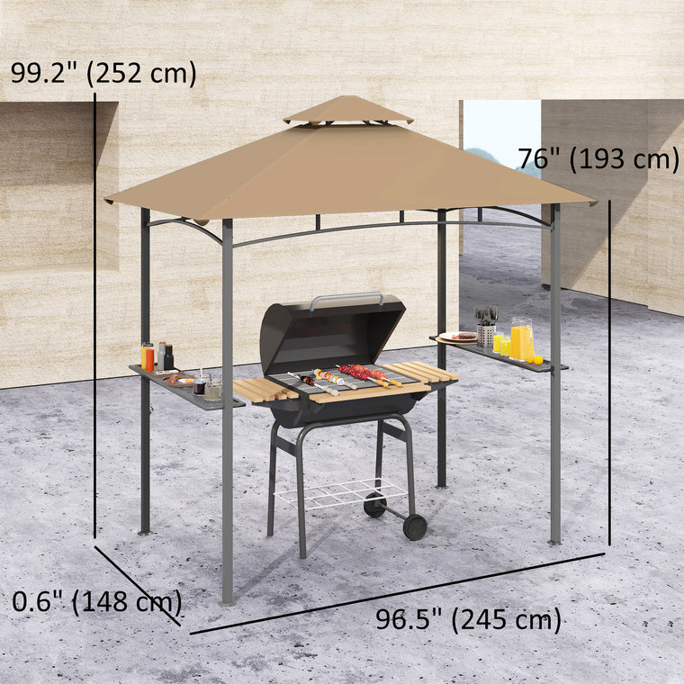 8' x 5' Khaki BBQ Grill Gazebo with Double-Tiered Canopy