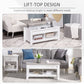 Lift Top Coffee Table with Hidden Storage Compartment and Open Shelves, Lift Tabletop Pop-Up Center Table for Living Room, White