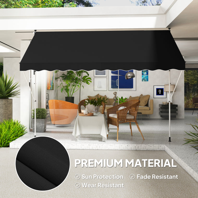 10' x 5' Black Retractable Awning with Support Pole