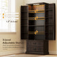 72" LED Kitchen Pantry Cabinet, Buffet Storage Cabinet with 10 Door Shelves, 2 Drawers and Adjustable Shelves, Brown