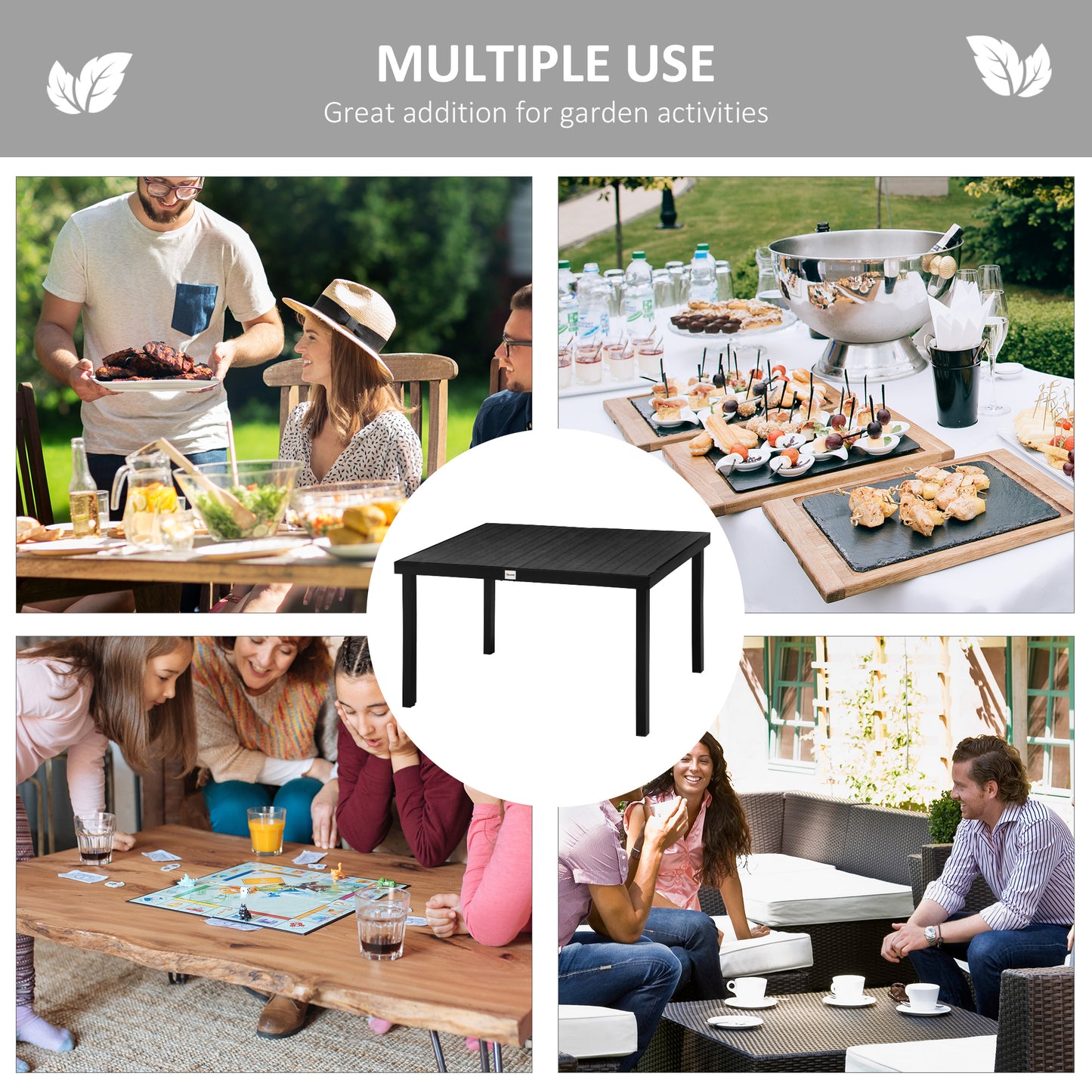 Aluminum Outdoor Dining Table for 6, Rectangular Patio Dining Table 55" L x 35.5" W x 29.25" H, Modern Garden Table for Kitchen, Dining Room, Patio, Natural