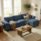 Deep-Seat L-Shape Sectional Sofa with Storage Ottoman - Blue