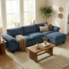 Deep-Seat L-Shape Sectional Sofa with Storage Ottoman - Blue