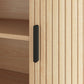 Sideboard Buffet Cabinet with Curved Tambour Doors and Storage, Natural Wood
