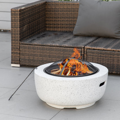 Gray 24" Stone-Effect Wood-Burning Fire Pit with Spark Screen