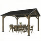 13' x 11' Hardtop Gazebo Canopy with Galvanised Metal Roof, Fir Wood Frame and Central Hook for Patio, Black Grey