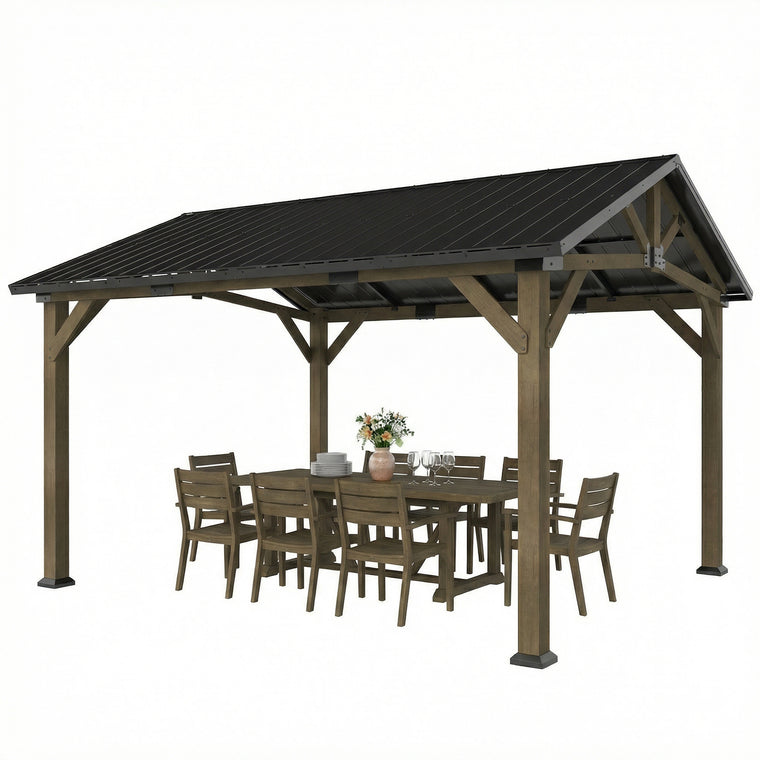 13' x 11' Hardtop Gazebo with Metal Roof and Wood Frame
