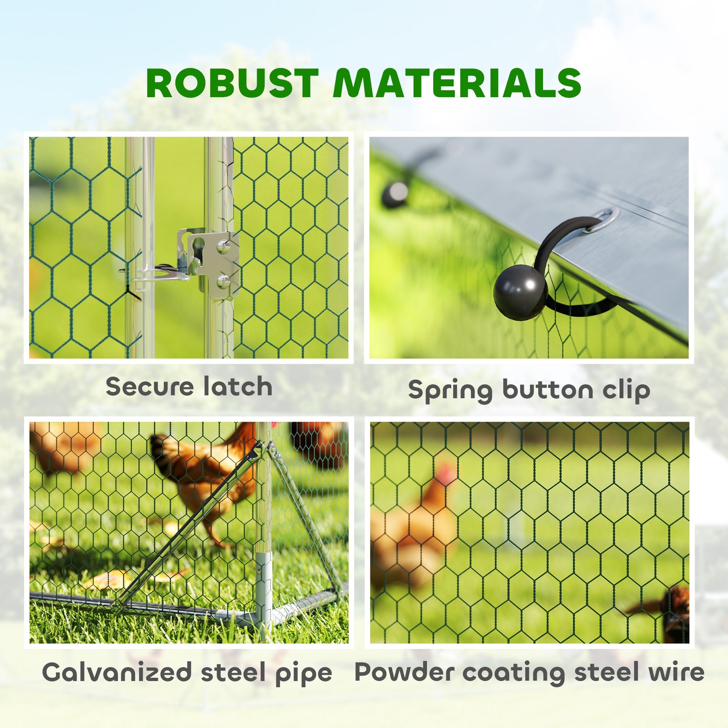 Metal Chicken Coop Run w/ Waterproof Cover, Nesting Box, Roosting Bars, for Outdoor Backyard