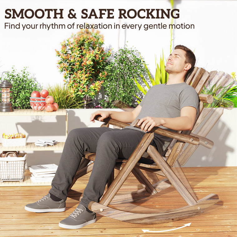 Carbonized Wood Adirondack Rocker with Slatted Seat