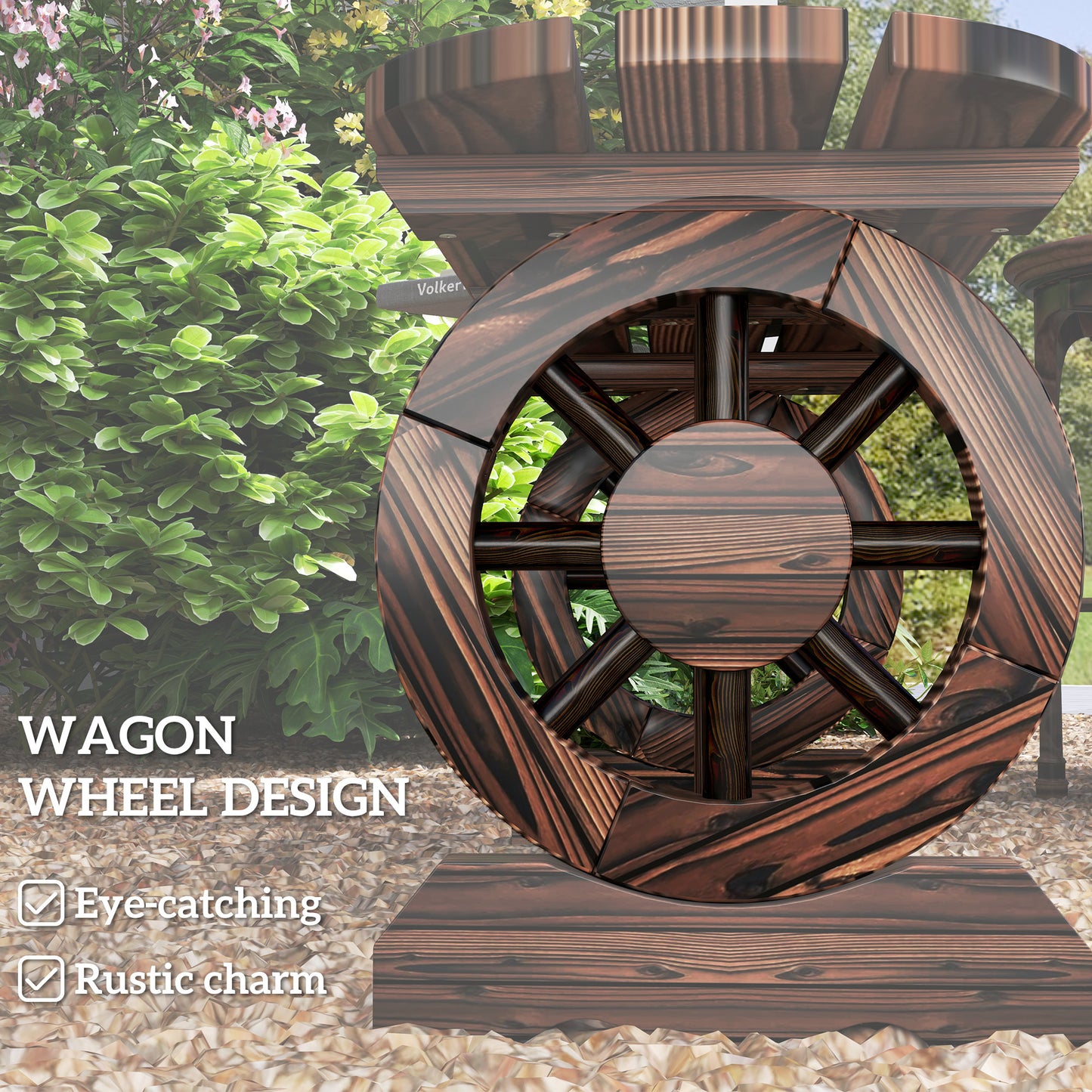 2-Person Outdoor Bench, Wood Garden Bench with Wagon Wheel Legs, Slatted Seat for Patio, Park, Backyard, Natural Wood